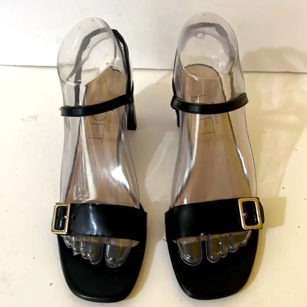 Loft Black Block Heel Y2K Whimsigoth Mary Jane Sandals With Silver Buckle Size 6
